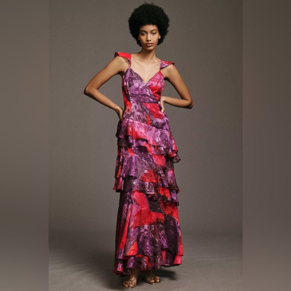 Hutch Miah V-Neck Tiered Ruffle Maxi Dress